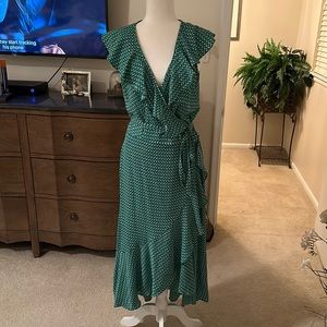 Max Studios Green and White Patterned Wrap Dress